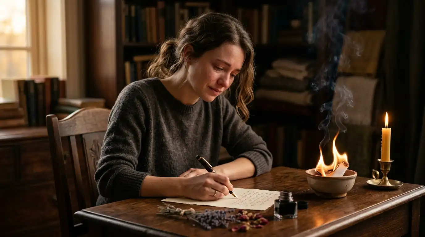 Heartfelt Writing Wishes on Paper and Burning It